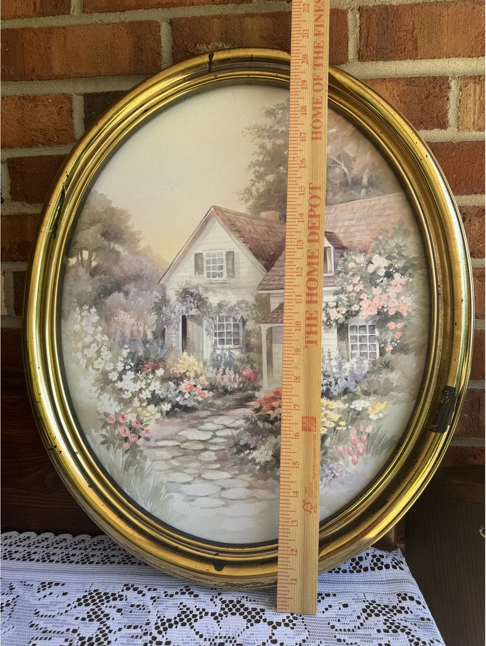 Vintage HOMCO Oval Gold Picture Frame with Cottage House Print